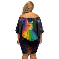 Cat Colorful Christmas Family Matching Off Shoulder Short Dress and Hawaiian Shirt Xmas Holiday Patterns - Wonder Print Shop