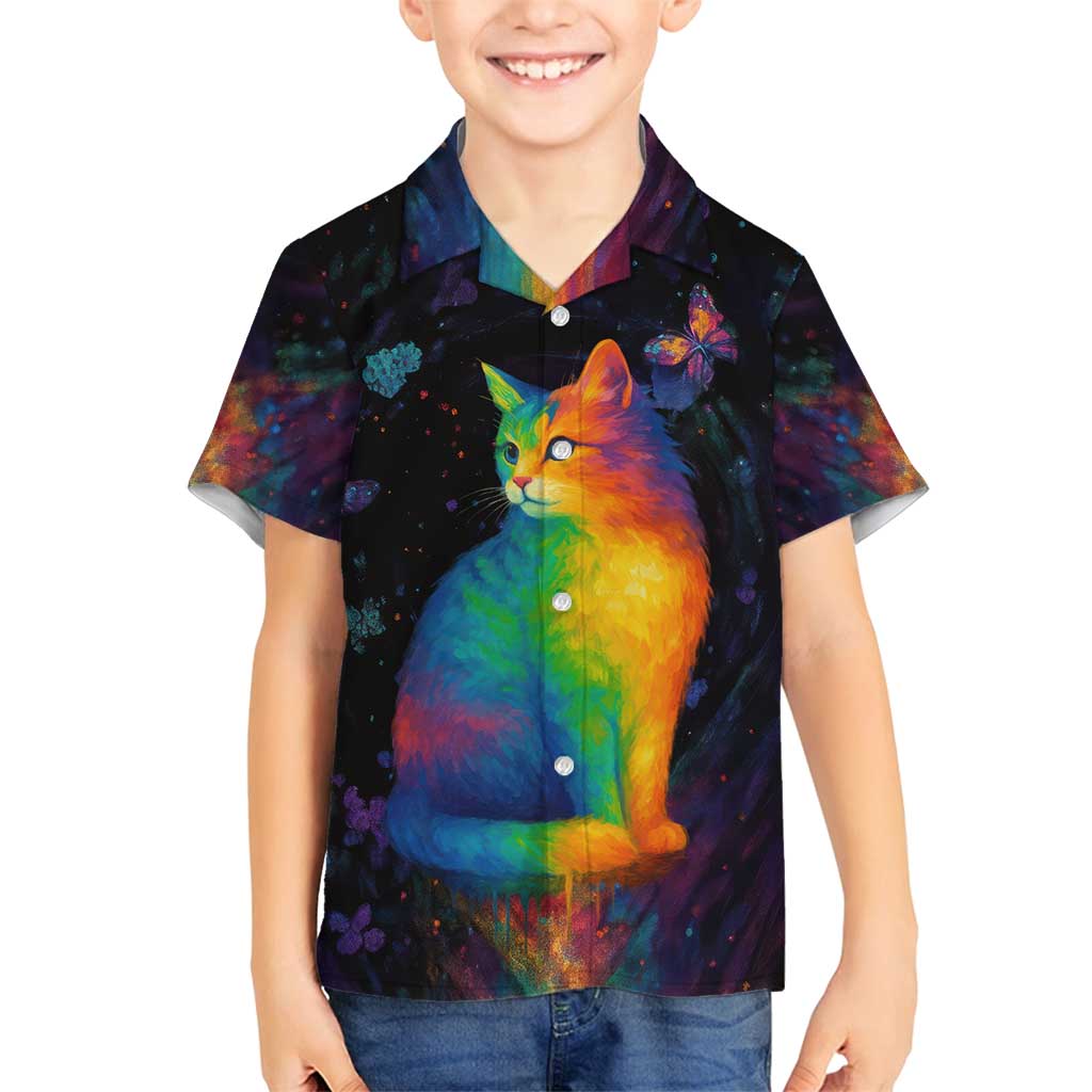 Cat Colorful Christmas Family Matching Off Shoulder Short Dress and Hawaiian Shirt Xmas Holiday Patterns - Wonder Print Shop