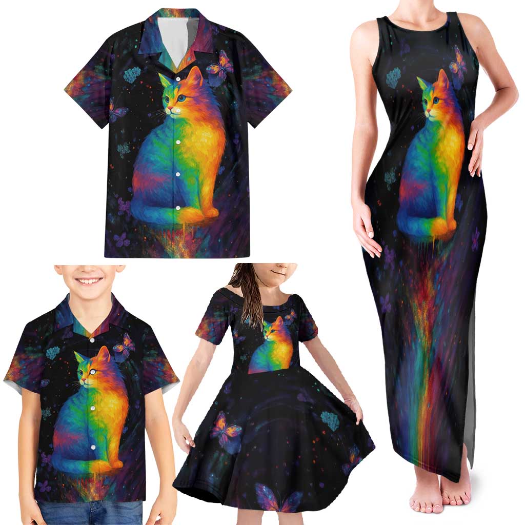 Cat Colorful Christmas Family Matching Tank Maxi Dress and Hawaiian Shirt Xmas Holiday Patterns - Wonder Print Shop