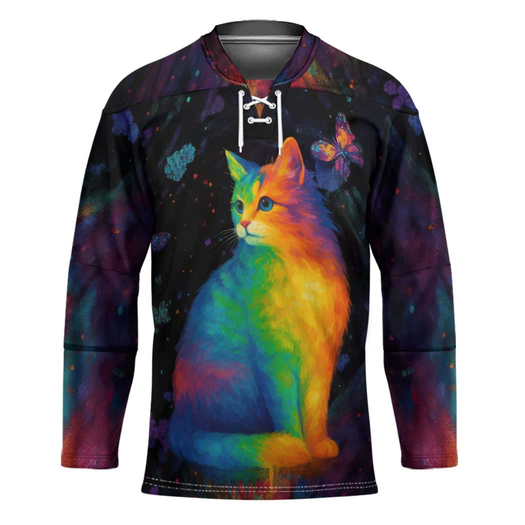 Cat Colorful Christmas Hockey Jersey Xmas Holiday Patterns - Wonder Print Shop