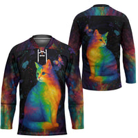Cat Colorful Christmas Hockey Jersey Xmas Holiday Patterns - Wonder Print Shop
