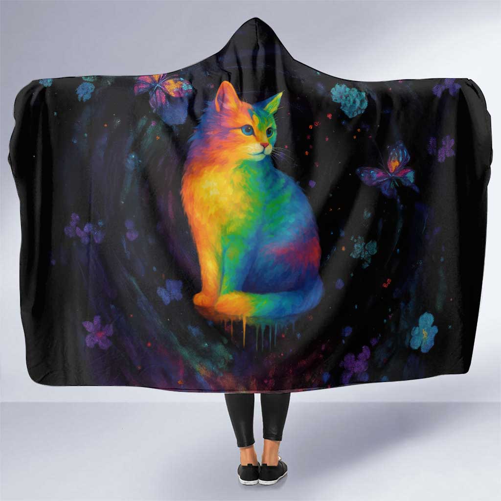 Cat Colorful Christmas Hooded Blanket Xmas Holiday Patterns - Wonder Print Shop