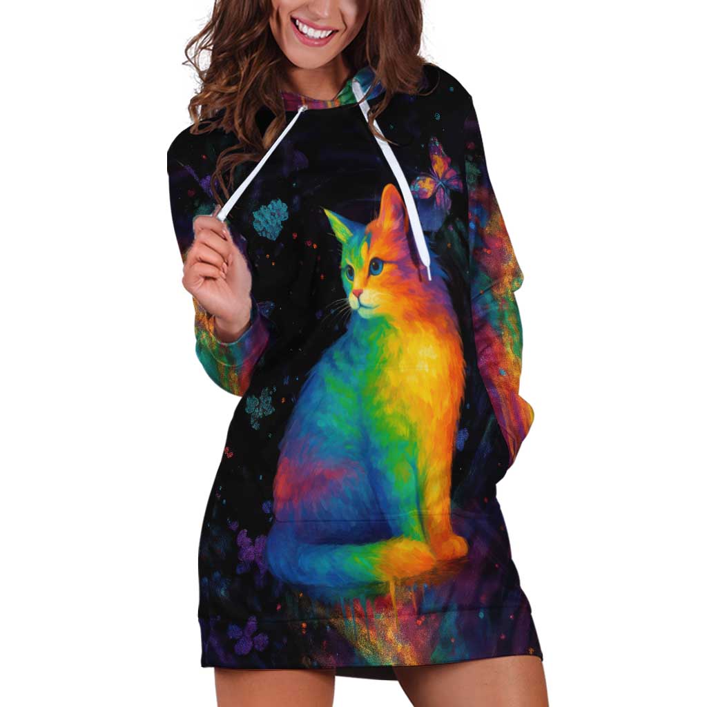 Cat Colorful Christmas Hoodie Dress Xmas Holiday Patterns - Wonder Print Shop
