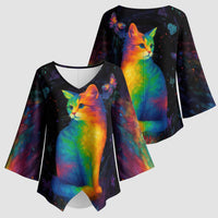 Cat Colorful Christmas Kimono Sleeve Blouse Xmas Holiday Patterns - Wonder Print Shop