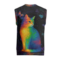 Cat Colorful Christmas Knitted V-Neck Vest Xmas Holiday Patterns - Wonder Print Shop