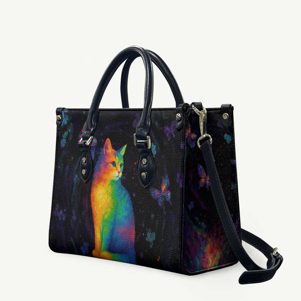 Cat Colorful Christmas Leather Bag Xmas Holiday Patterns - Wonder Print Shop