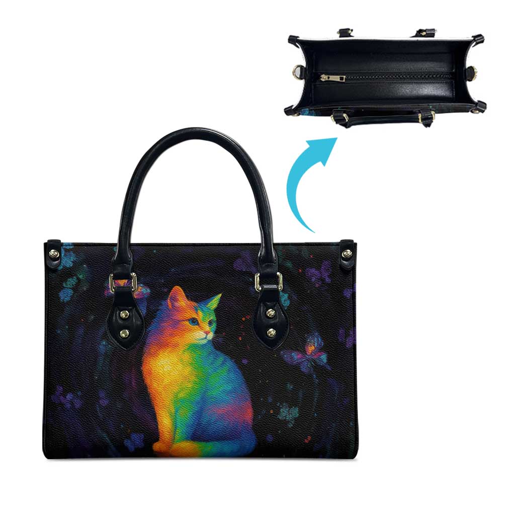 Cat Colorful Christmas Leather Bag Xmas Holiday Patterns - Wonder Print Shop