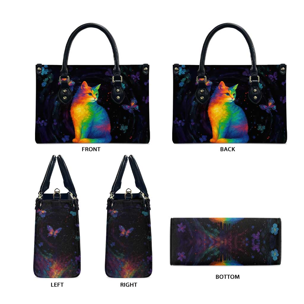 Cat Colorful Christmas Leather Bag Xmas Holiday Patterns - Wonder Print Shop
