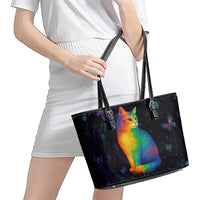 Cat Colorful Christmas Leather Tote Bag Xmas Holiday Patterns - Wonder Print Shop