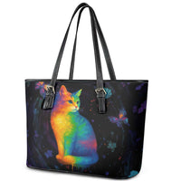 Cat Colorful Christmas Leather Tote Bag Xmas Holiday Patterns - Wonder Print Shop