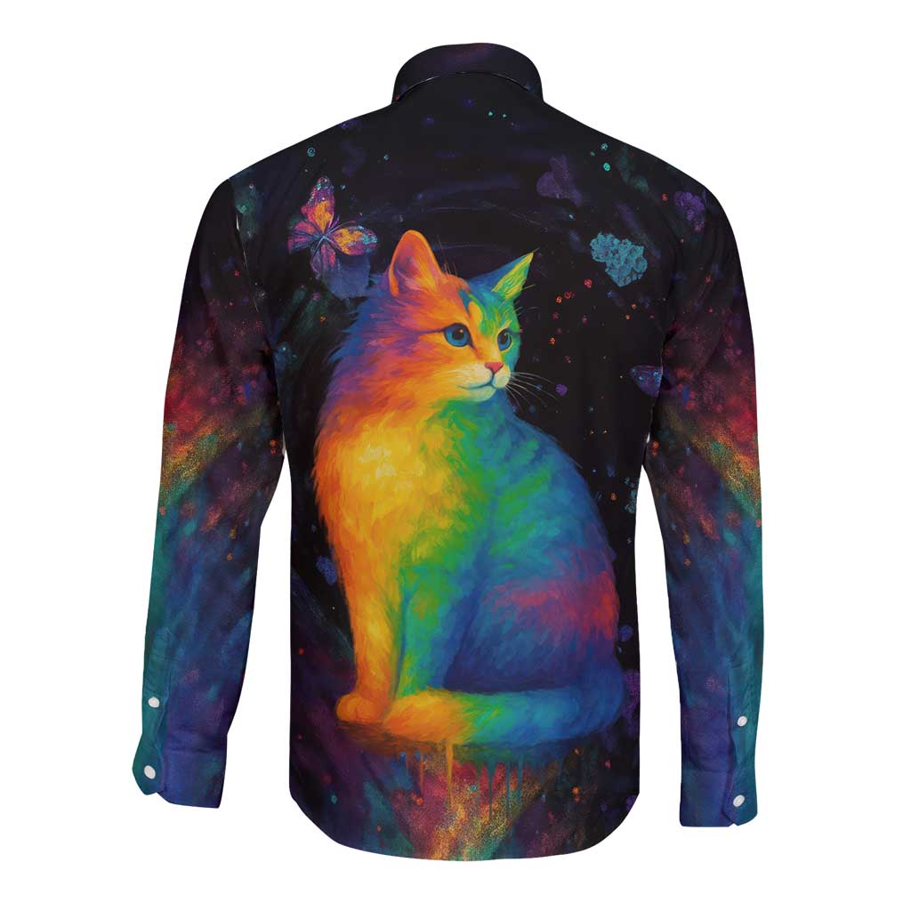 Cat Colorful Christmas Long Sleeve Button Shirt Xmas Holiday Patterns - Wonder Print Shop