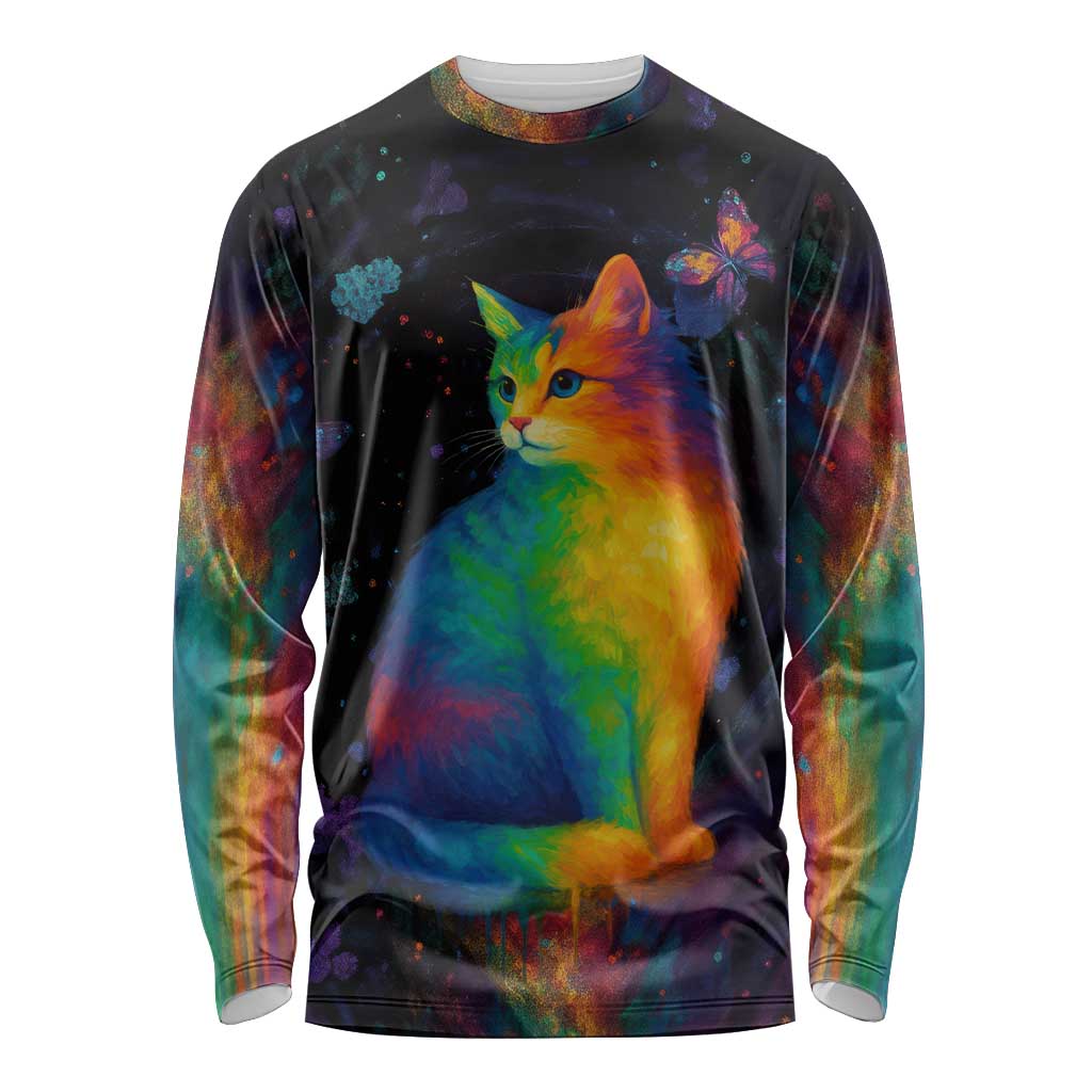 Cat Colorful Christmas Long Sleeve Shirt Xmas Holiday Patterns - Wonder Print Shop