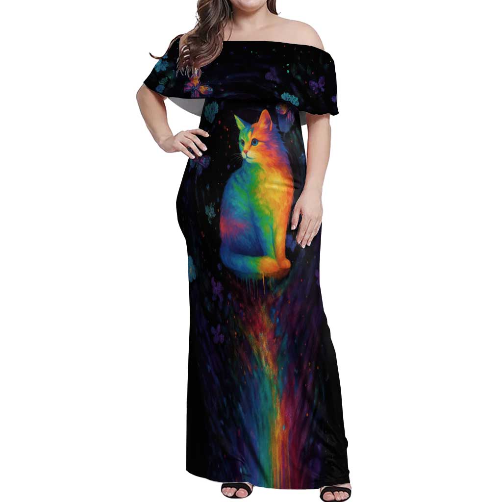 Cat Colorful Christmas Off Shoulder Maxi Dress Xmas Holiday Patterns - Wonder Print Shop