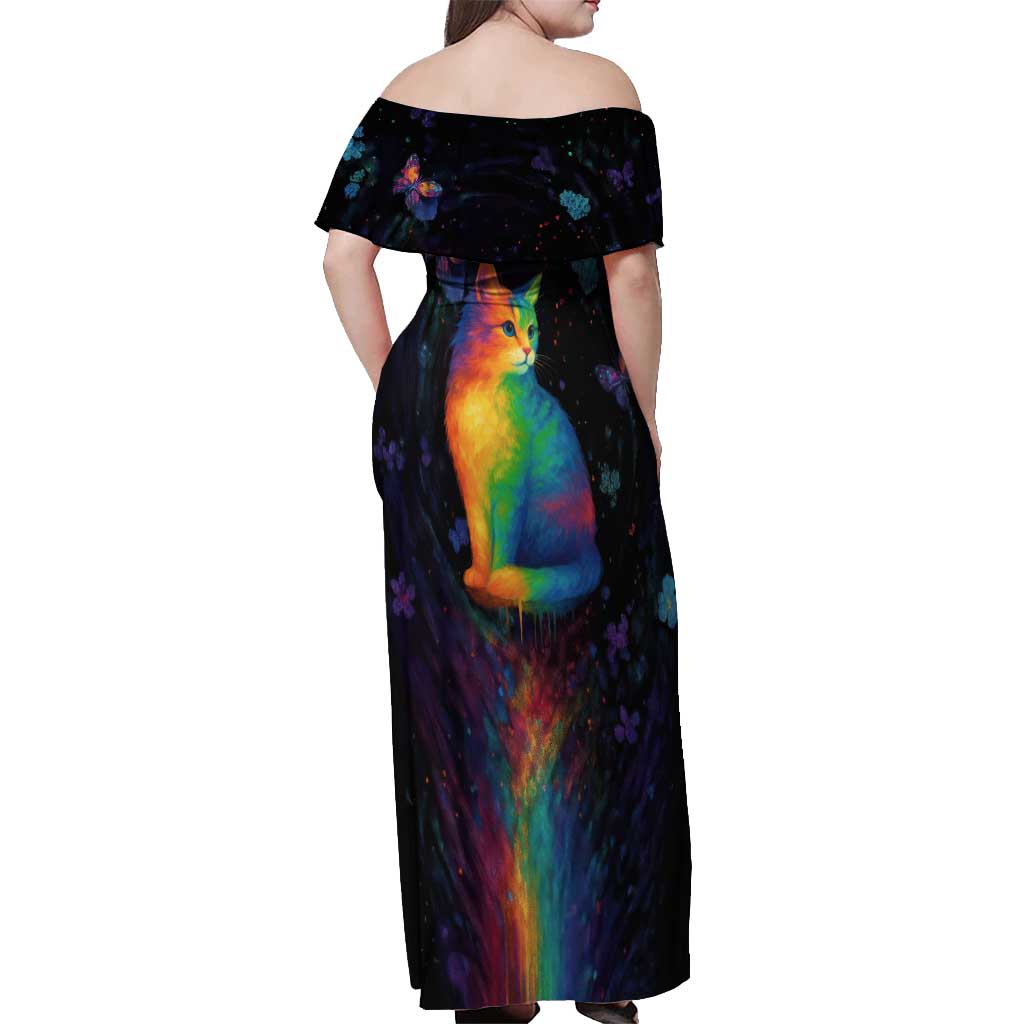 Cat Colorful Christmas Off Shoulder Maxi Dress Xmas Holiday Patterns - Wonder Print Shop