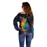 Cat Colorful Christmas Off Shoulder Sweater Xmas Holiday Patterns - Wonder Print Shop