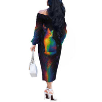 Cat Colorful Christmas Off The Shoulder Long Sleeve Dress Xmas Holiday Patterns - Wonder Print Shop
