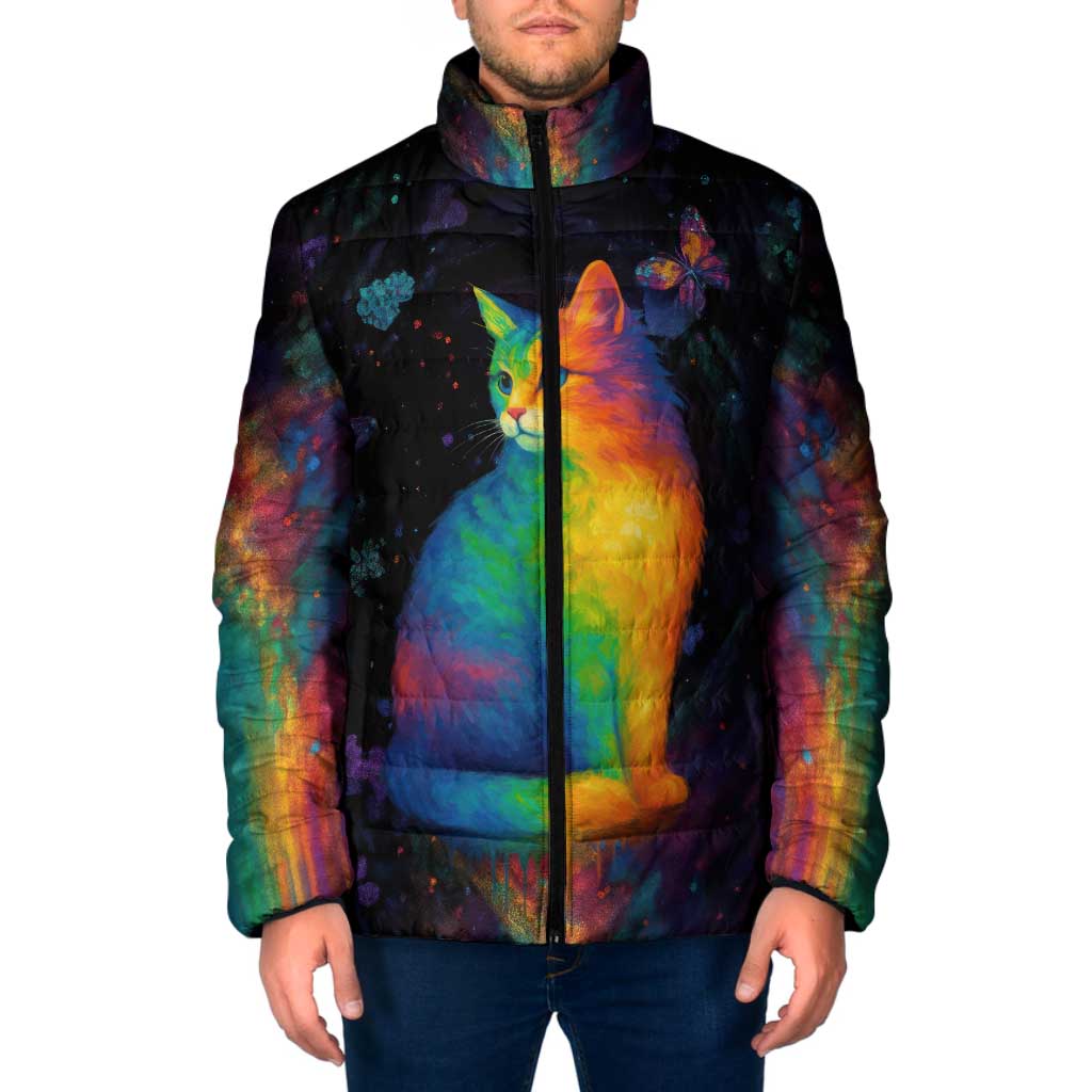 Cat Colorful Christmas Padded Jacket Xmas Holiday Patterns - Wonder Print Shop