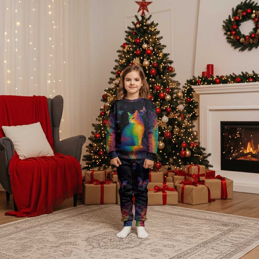 Cat Colorful Christmas Pajama Set Xmas Holiday Patterns - Wonder Print Shop