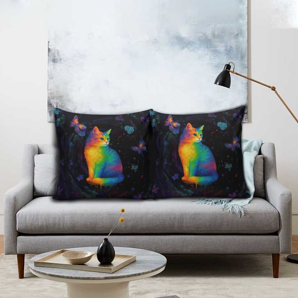 Cat Colorful Christmas Pillow Cover Xmas Holiday Patterns - Wonder Print Shop