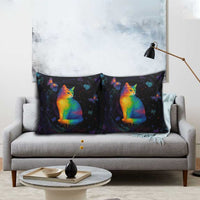 Cat Colorful Christmas Pillow Cover Xmas Holiday Patterns - Wonder Print Shop