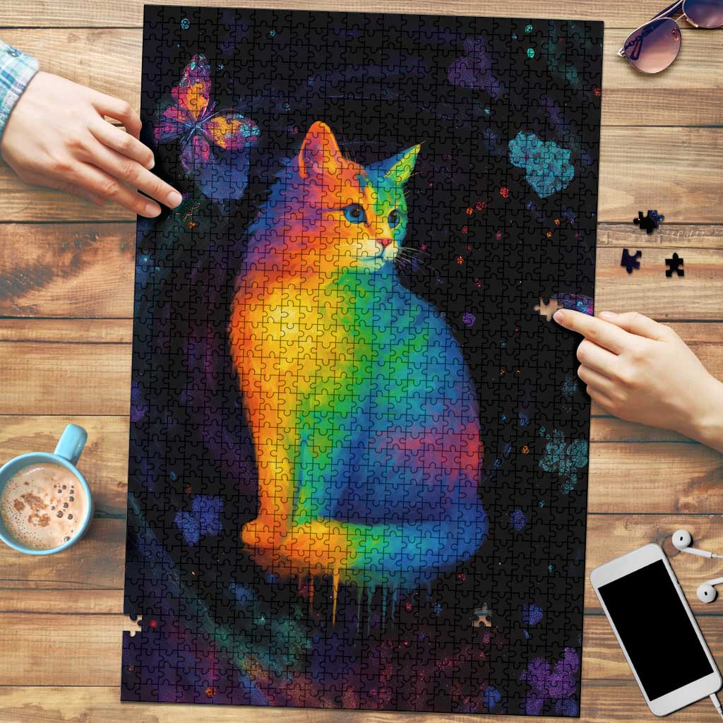 Cat Colorful Christmas Puzzle Xmas Holiday Patterns - Wonder Print Shop