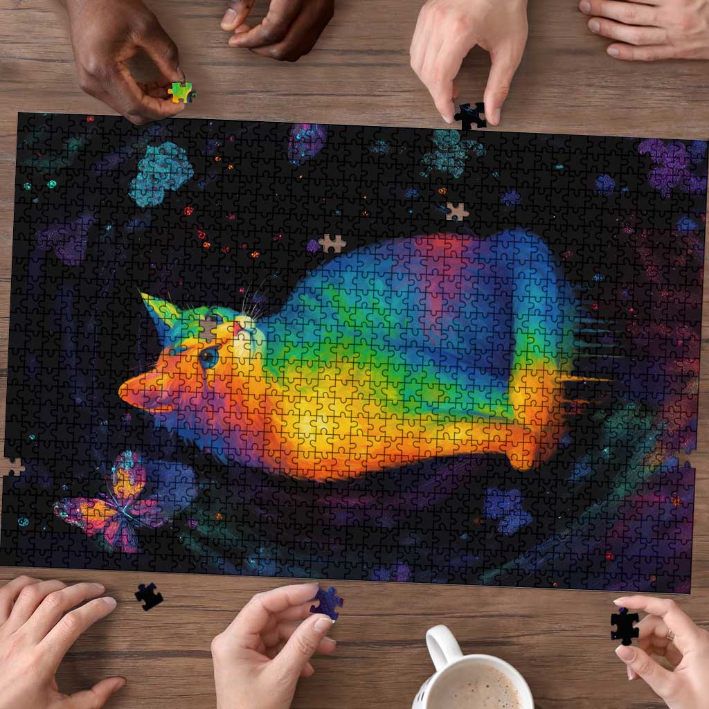 Cat Colorful Christmas Puzzle Xmas Holiday Patterns - Wonder Print Shop