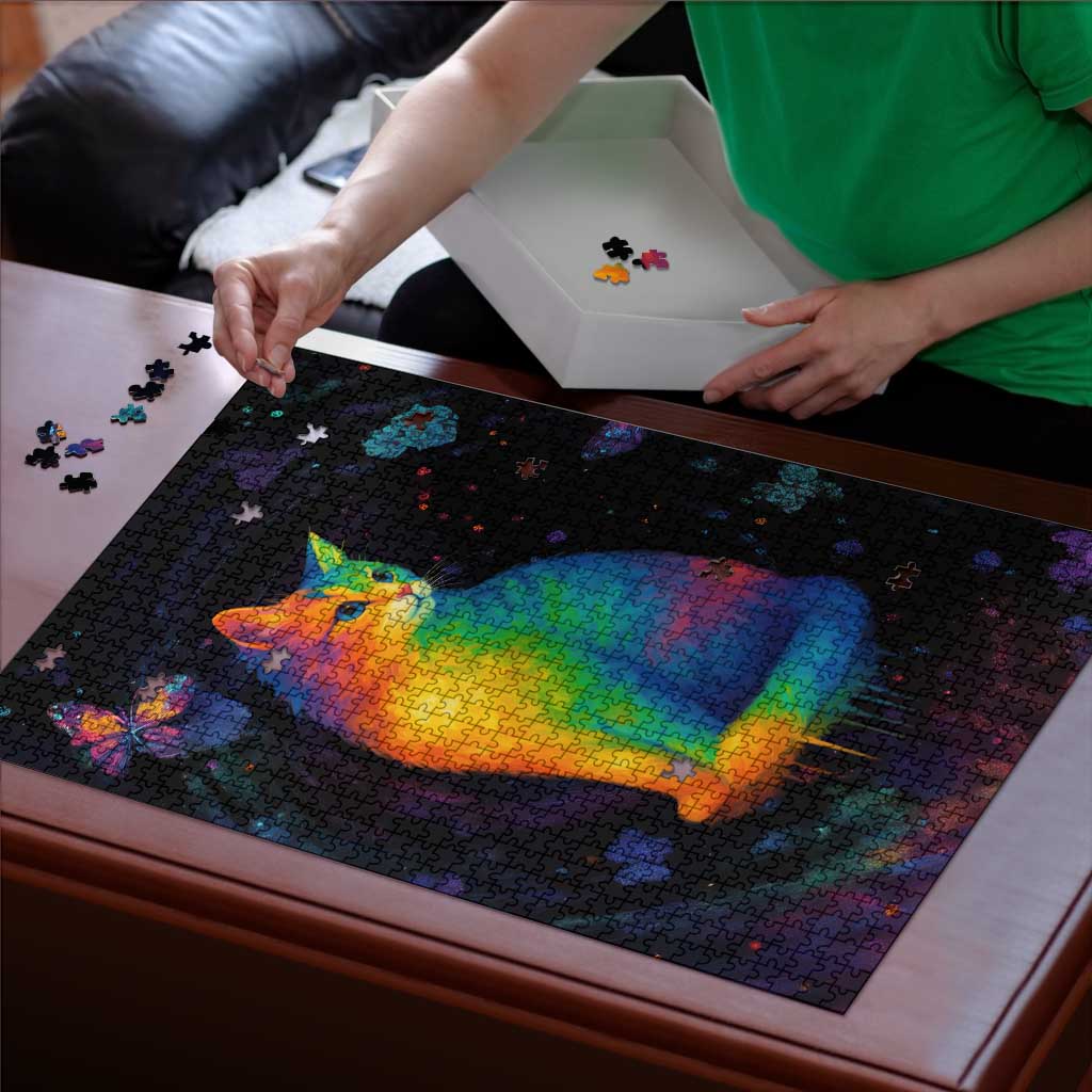 Cat Colorful Christmas Puzzle Xmas Holiday Patterns - Wonder Print Shop