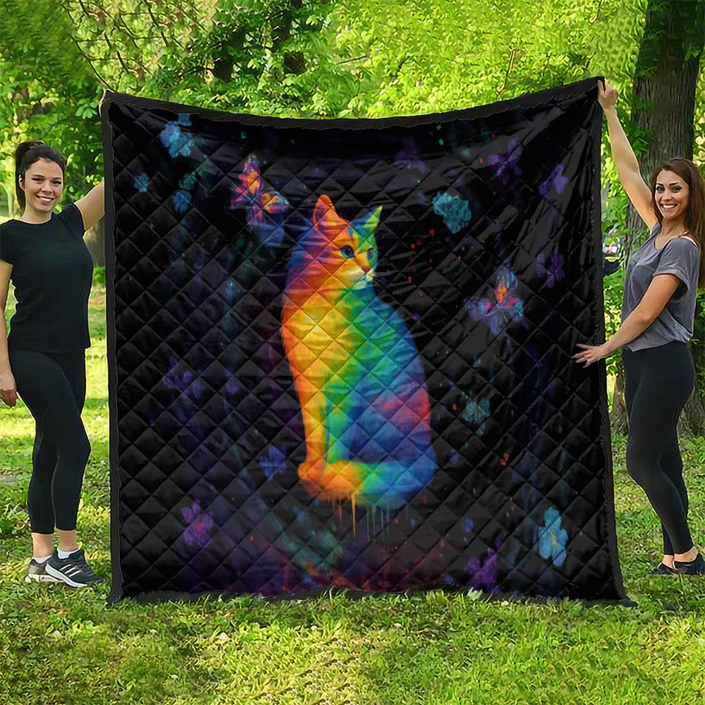 Cat Colorful Christmas Quilt Xmas Holiday Patterns - Wonder Print Shop