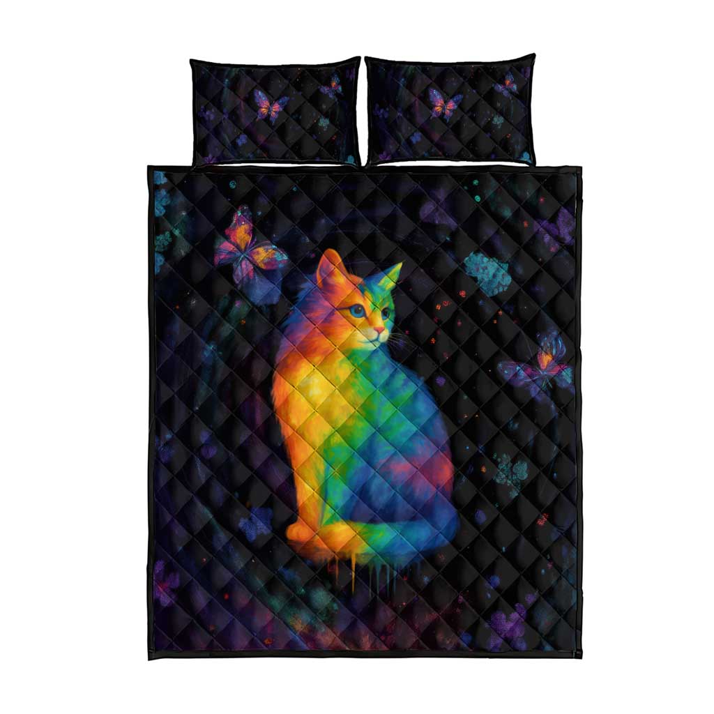 Cat Colorful Christmas Quilt Bed Set Xmas Holiday Patterns - Wonder Print Shop