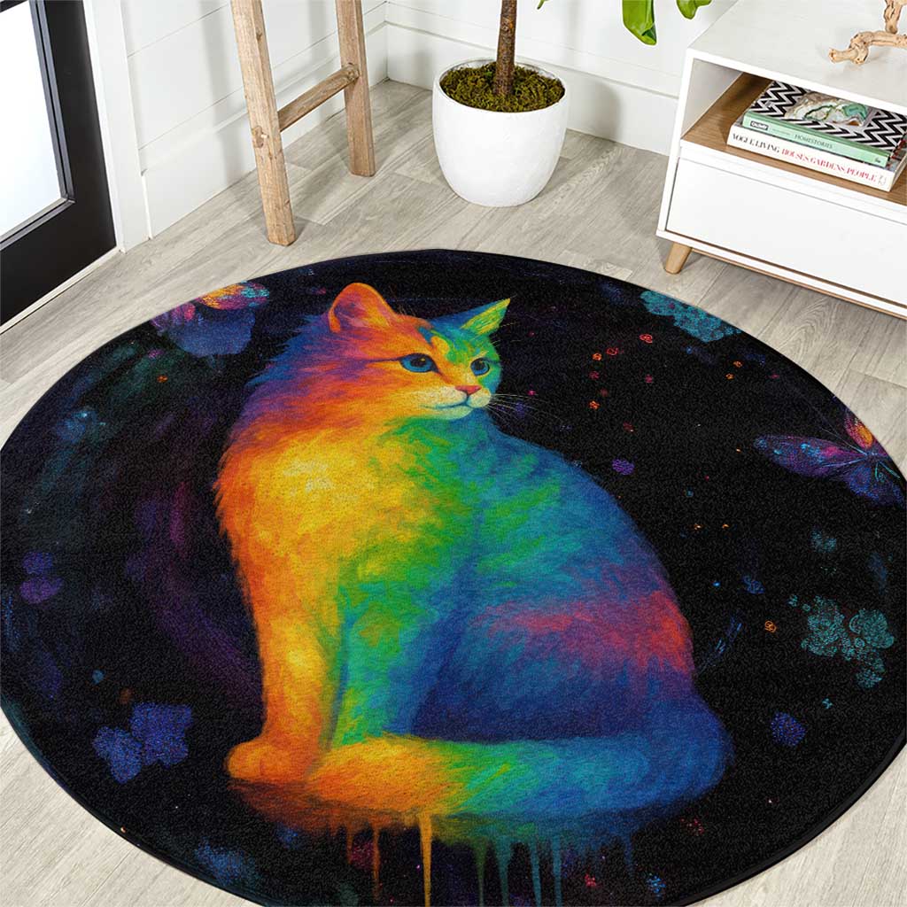 Cat Colorful Christmas Round Carpet Xmas Holiday Patterns - Wonder Print Shop