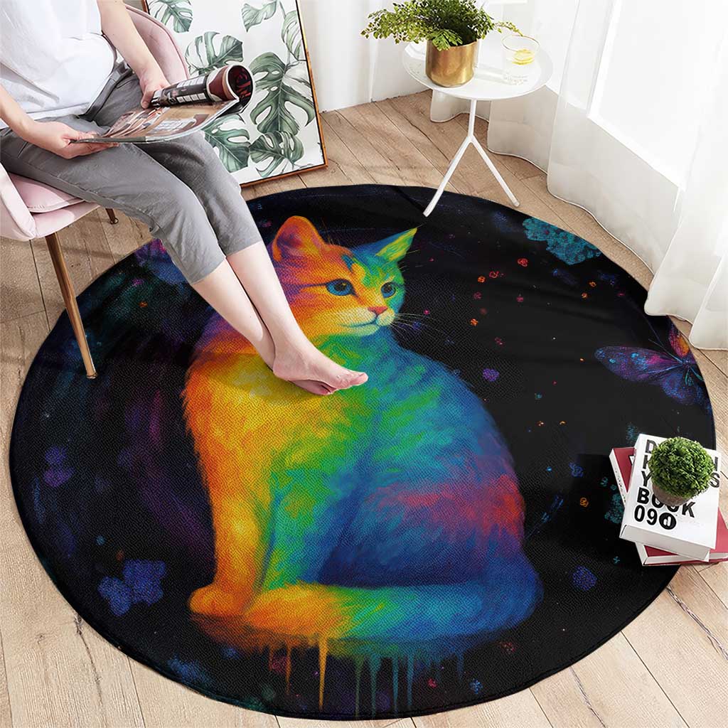 Cat Colorful Christmas Round Carpet Xmas Holiday Patterns - Wonder Print Shop