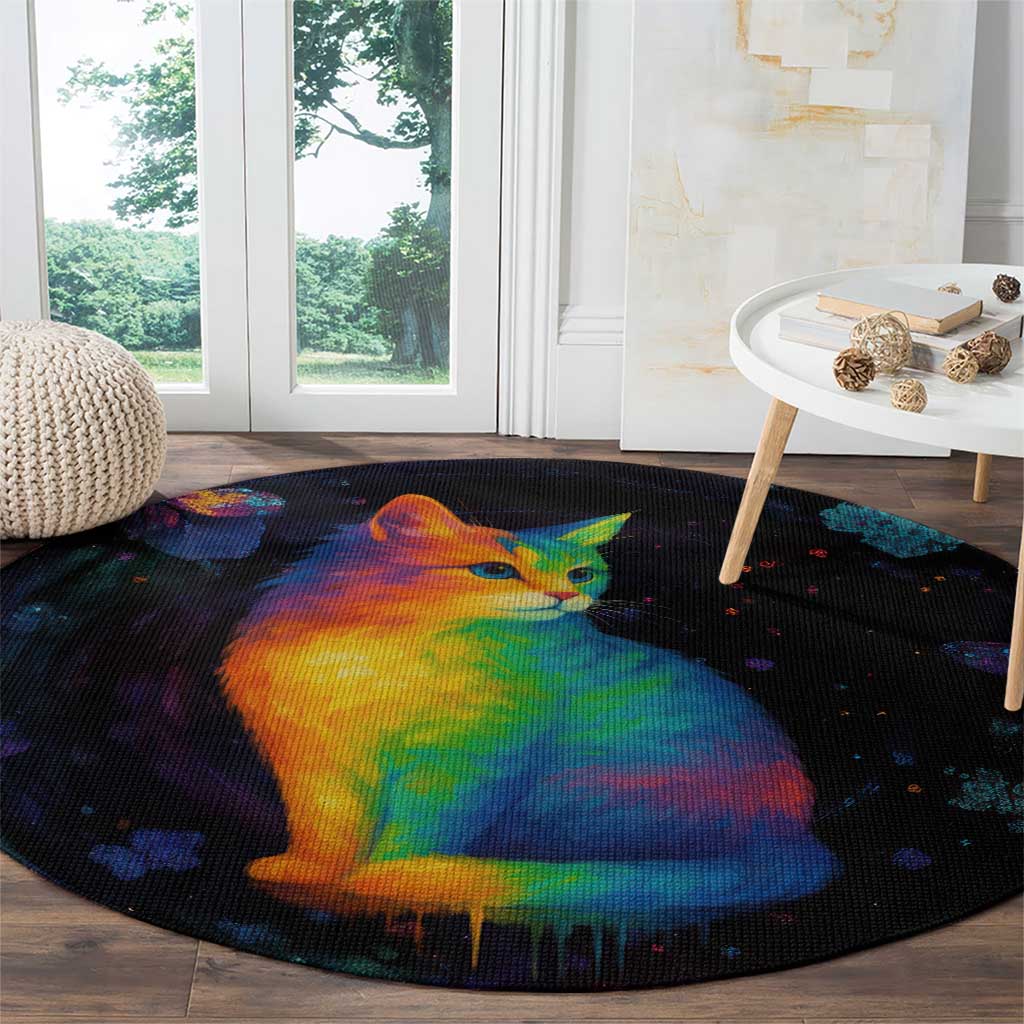 Cat Colorful Christmas Round Carpet Xmas Holiday Patterns - Wonder Print Shop