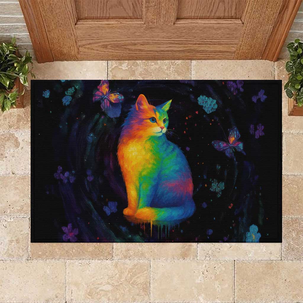 Cat Colorful Christmas Rubber Doormat Xmas Holiday Patterns - Wonder Print Shop