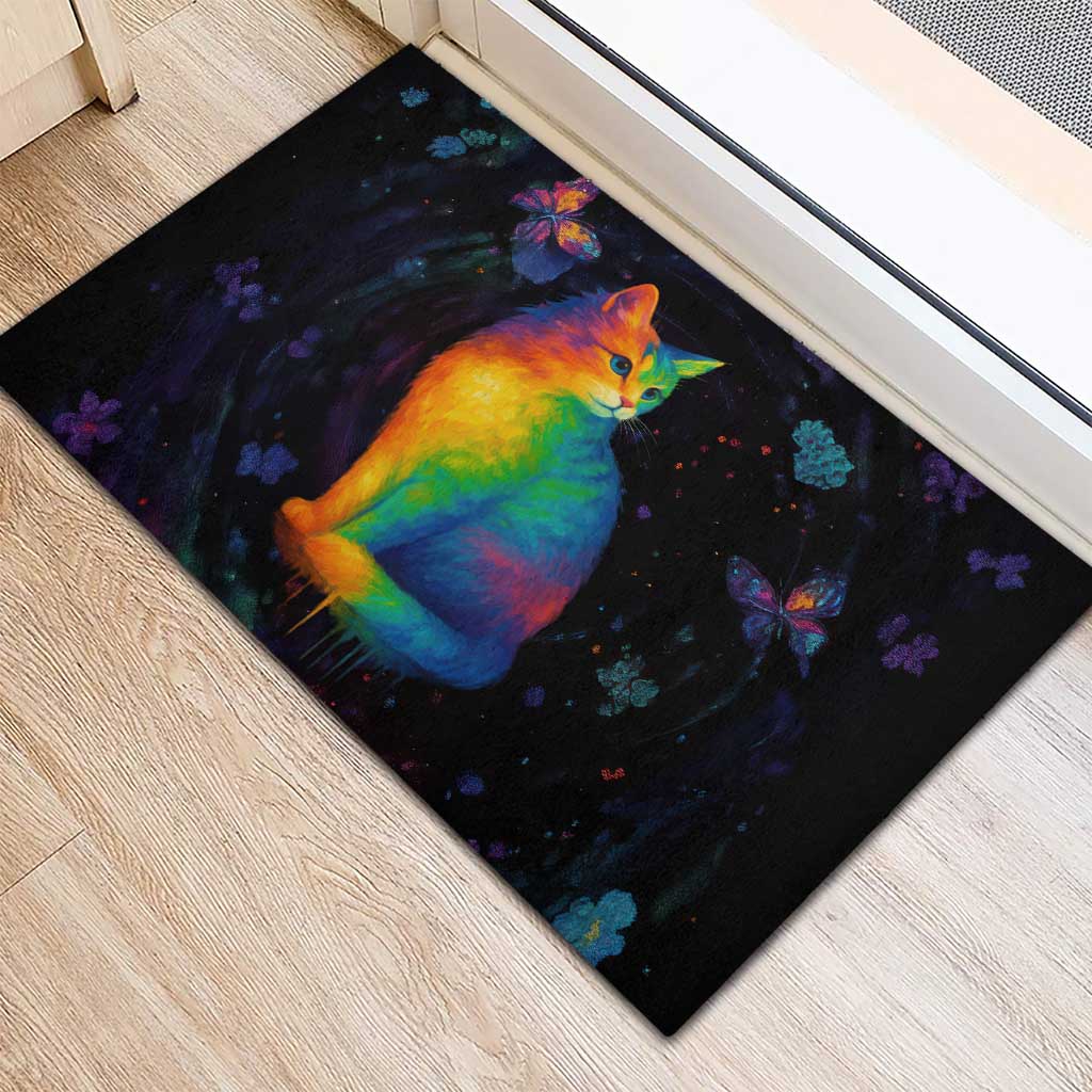 Cat Colorful Christmas Rubber Doormat Xmas Holiday Patterns - Wonder Print Shop