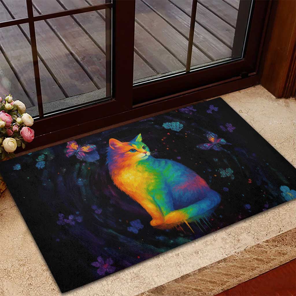 Cat Colorful Christmas Rubber Doormat Xmas Holiday Patterns - Wonder Print Shop