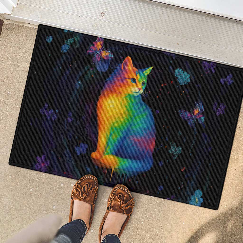 Cat Colorful Christmas Rubber Doormat Xmas Holiday Patterns - Wonder Print Shop