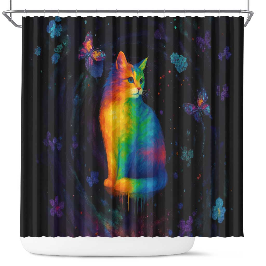 Cat Colorful Christmas Shower Curtain Xmas Holiday Patterns - Wonder Print Shop