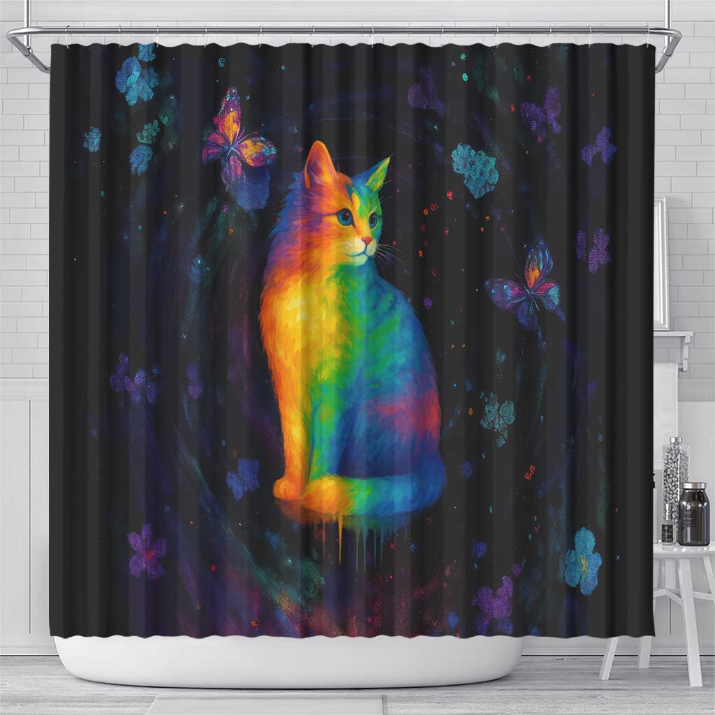 Cat Colorful Christmas Shower Curtain Xmas Holiday Patterns - Wonder Print Shop