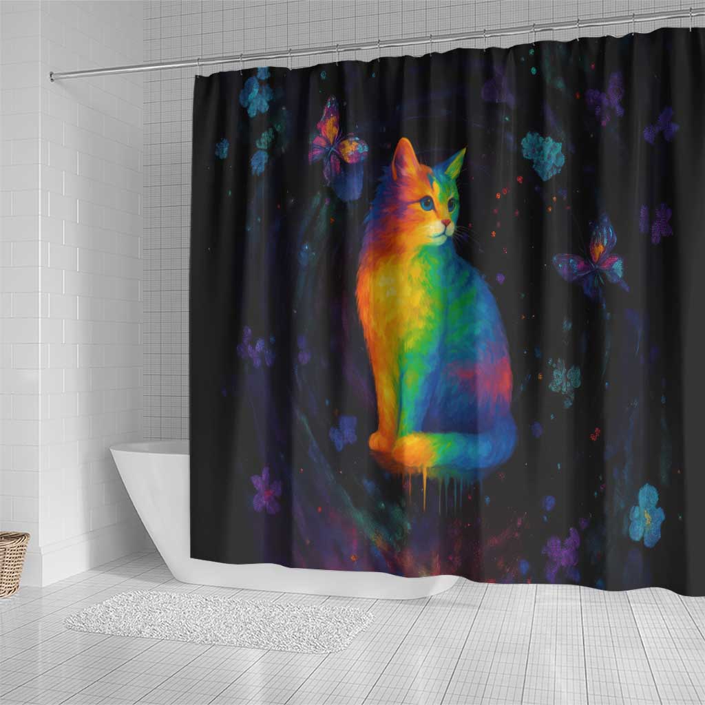 Cat Colorful Christmas Shower Curtain Xmas Holiday Patterns - Wonder Print Shop