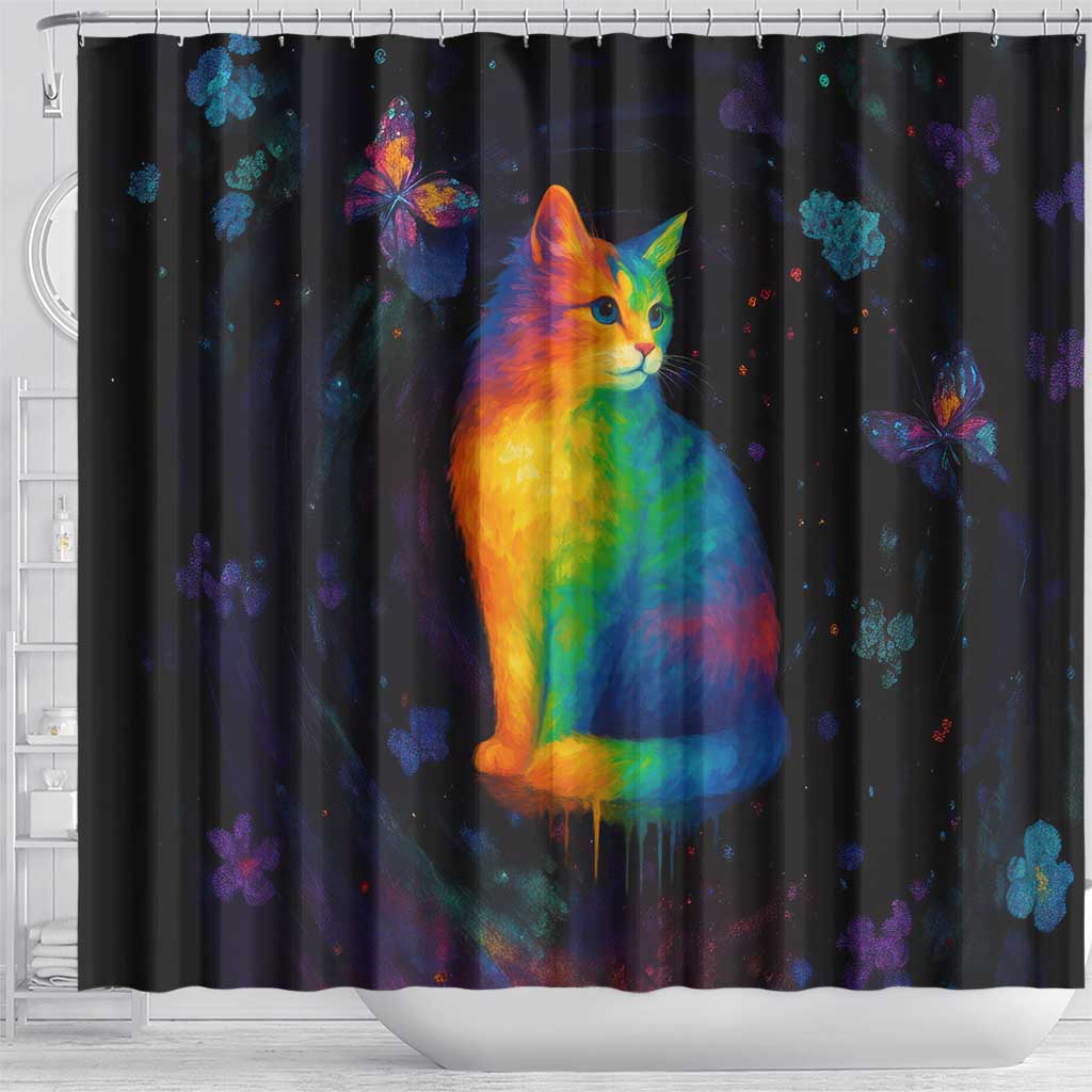 Cat Colorful Christmas Shower Curtain Xmas Holiday Patterns - Wonder Print Shop