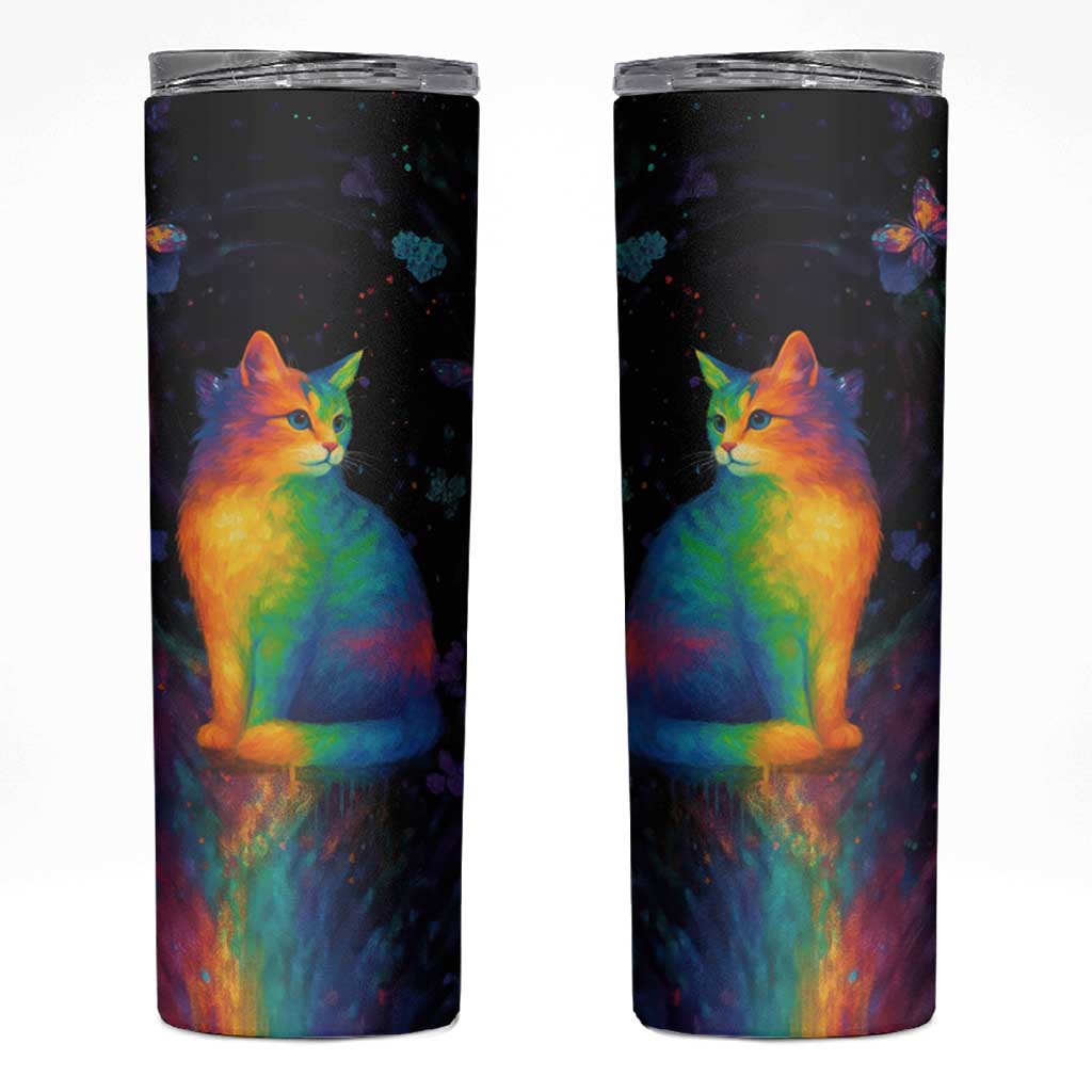 Cat Colorful Christmas Skinny Tumbler Xmas Holiday Patterns - Wonder Print Shop