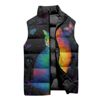 Cat Colorful Christmas Sleeveless Puffer Jacket Xmas Holiday Patterns - Wonder Print Shop