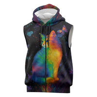 Cat Colorful Christmas Sleeveless Zip Hoodie Xmas Holiday Patterns - Wonder Print Shop