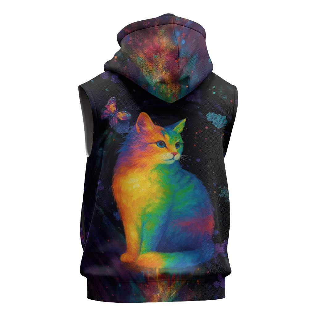 Cat Colorful Christmas Sleeveless Zip Hoodie Xmas Holiday Patterns - Wonder Print Shop