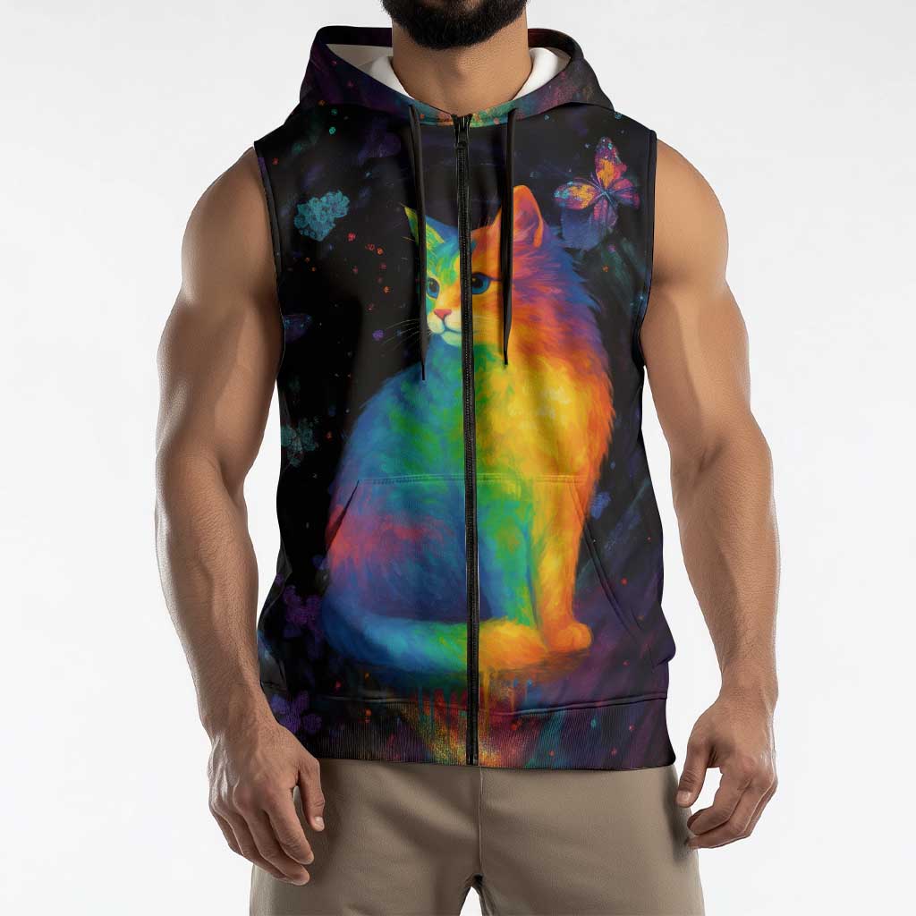 Cat Colorful Christmas Sleeveless Zip Hoodie Xmas Holiday Patterns - Wonder Print Shop