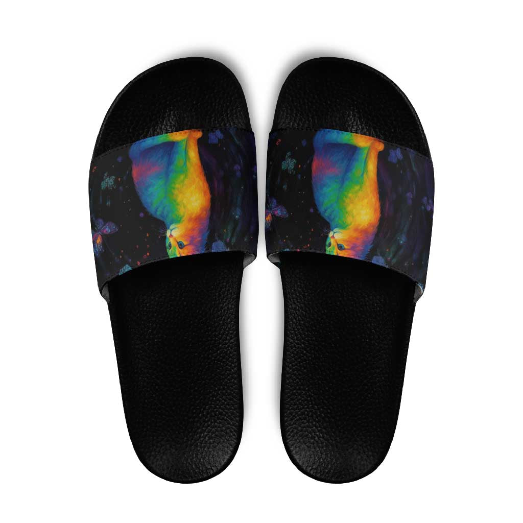 Cat Colorful Christmas Slide Sandals Xmas Holiday Patterns - Wonder Print Shop