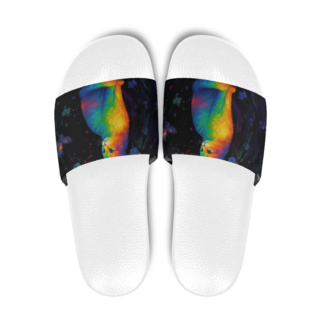 Cat Colorful Christmas Slide Sandals Xmas Holiday Patterns - Wonder Print Shop