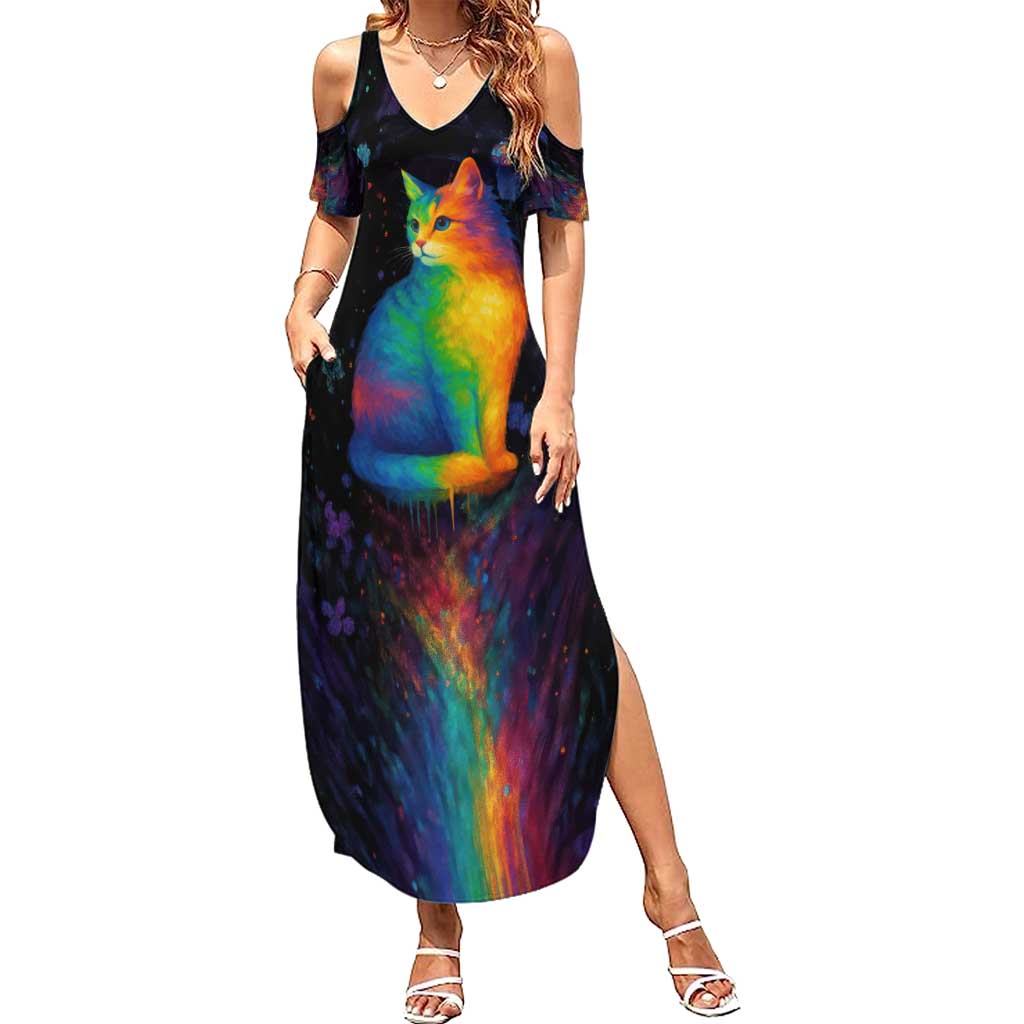 Cat Colorful Christmas Summer Maxi Dress Xmas Holiday Patterns - Wonder Print Shop