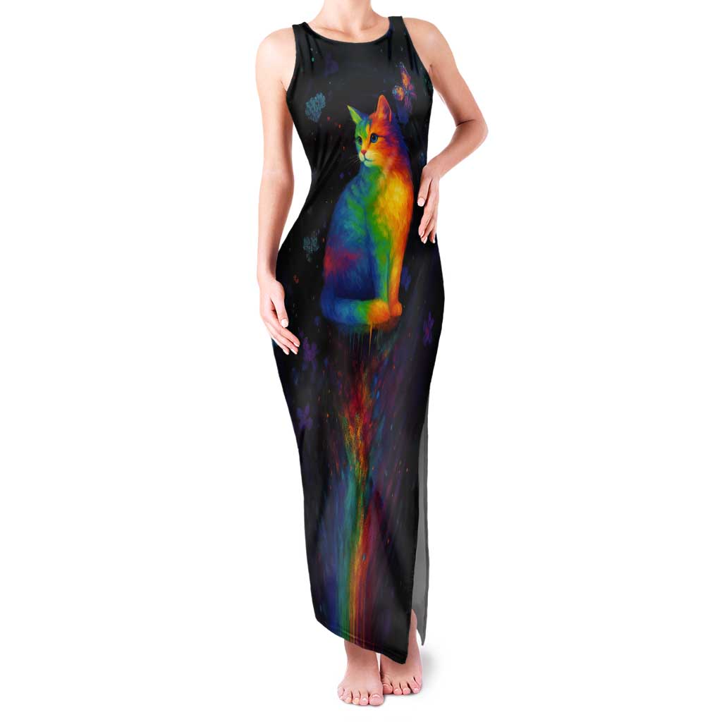 Cat Colorful Christmas Tank Maxi Dress Xmas Holiday Patterns - Wonder Print Shop