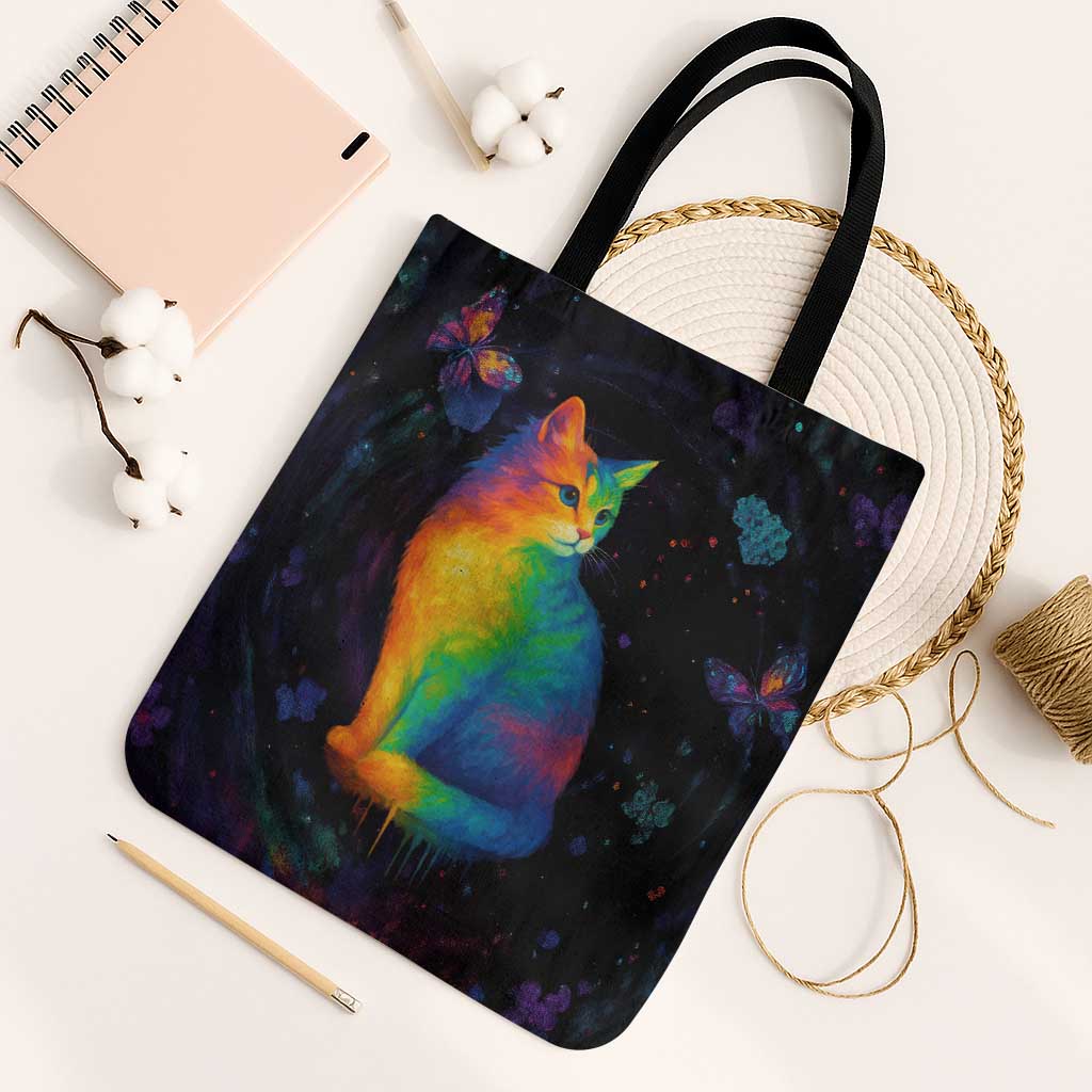 Cat Colorful Christmas Tote Bag Xmas Holiday Patterns - Wonder Print Shop